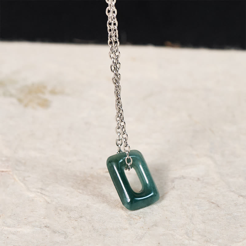 Buddha Stones Mini Square Green Jade Abundance Necklace Pendant - Mini Square-Natural Jade (Color May Vary) - Silver - image 7