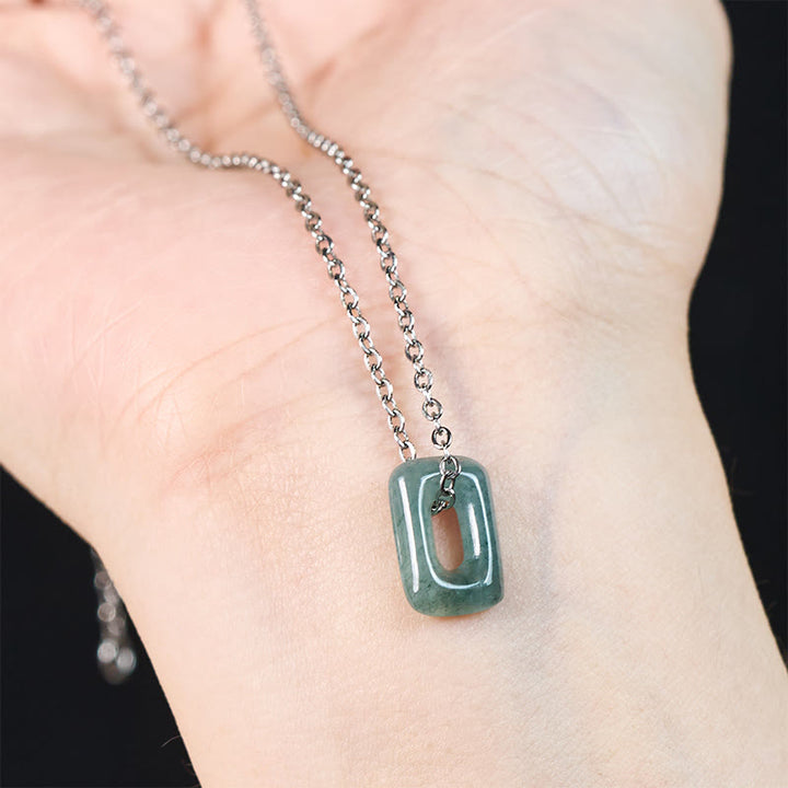 Buddha Stones Mini Square Green Jade Abundance Necklace Pendant - image 11
