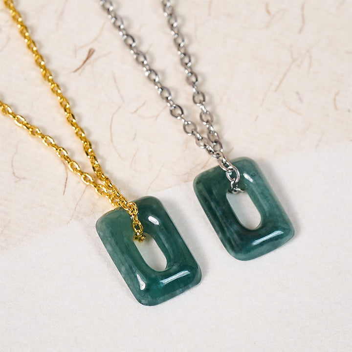 Buddha Stones Mini Square Green Jade Abundance Necklace Pendant - image 11