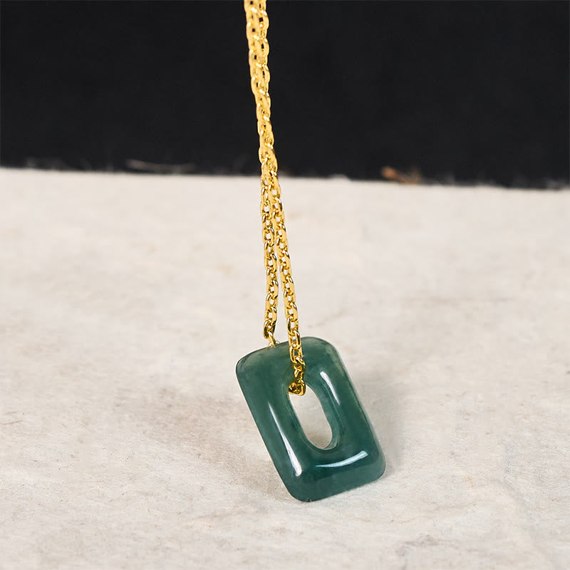 Buddha Stones Mini Square Green Jade Abundance Necklace Pendant - Mini Square-Natural Jade (Color May Vary) - Golden - image 1