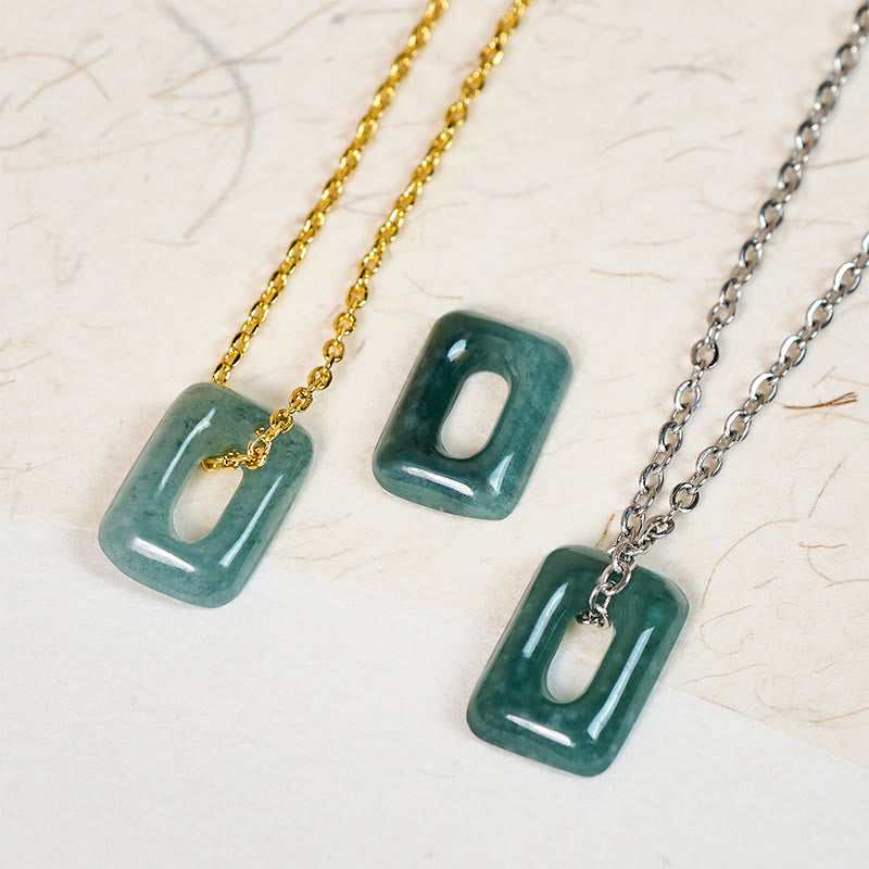Buddha Stones Mini Square Green Jade Abundance Necklace Pendant - image 0