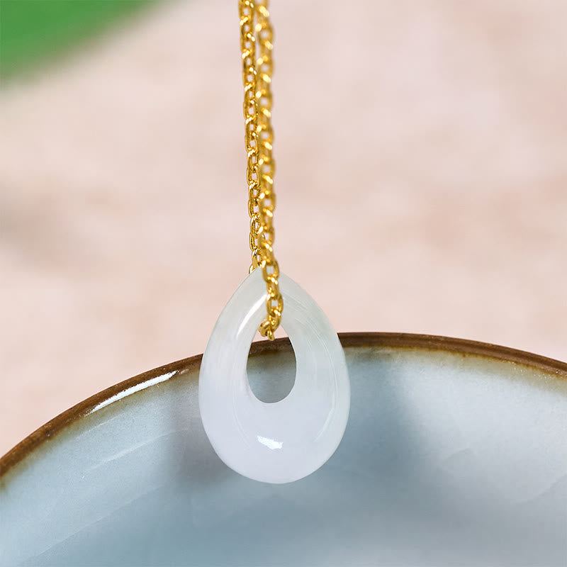 Buddha Stones Water Droplet White Jade Luck Necklace Pendant - Natural Jade(Color May Vary) - Golden - image 0