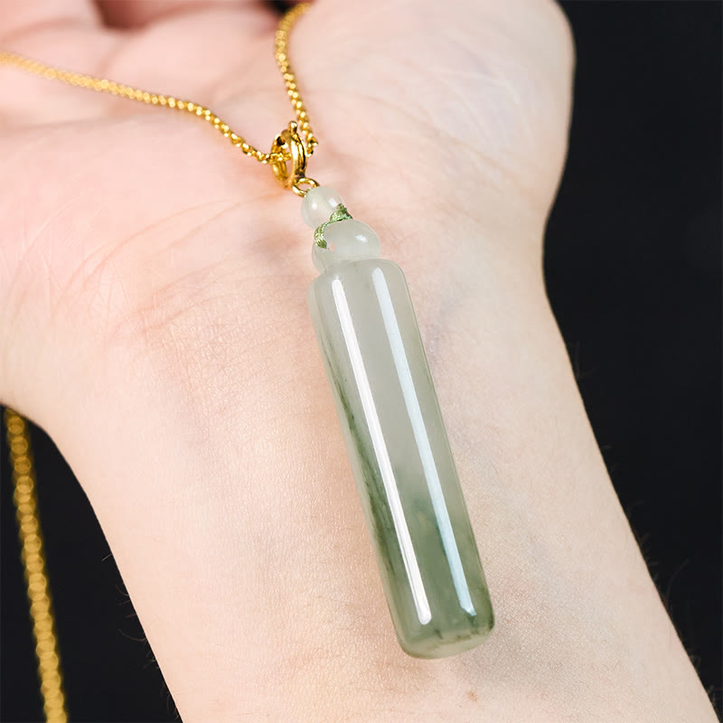 Buddha Stones Cylinder Pattern Jade Luck Necklace Pendant - image 7