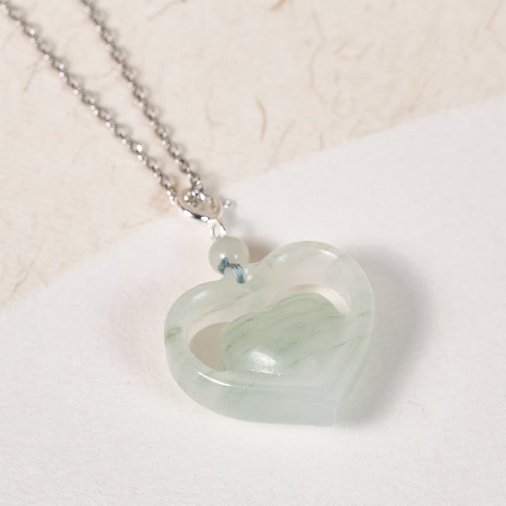Buddha Stones Hollow Love Heart Jade Abundance Necklace Pendant - image 9