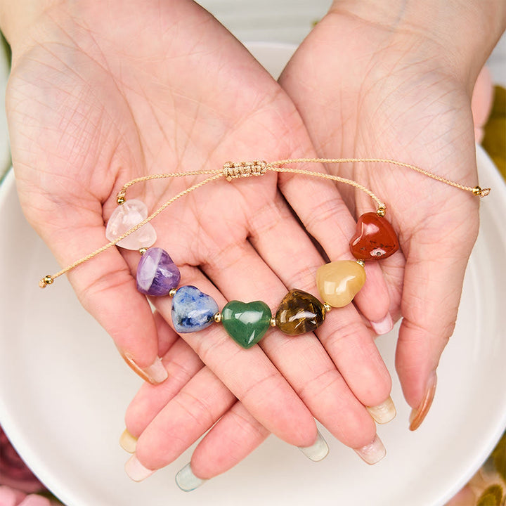 Buddha Stones Love Heart Red Agate Amethyst Green Aventurine Colorful Crystal Confidence Braided Bracelet - image 6