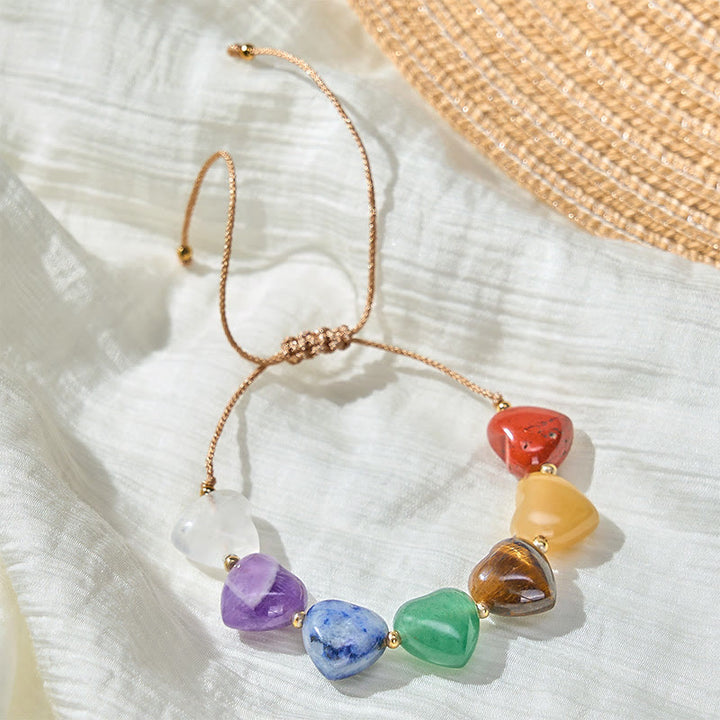Buddha Stones Love Heart Red Agate Amethyst Green Aventurine Colorful Crystal Confidence Braided Bracelet - Colorful Crystal(Wrist Circumference 15-17cm) - image 0