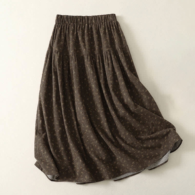 Buddha Stones Spring Vintage Brown Ditsy Floral Women's Skirts - image 1