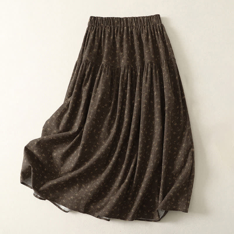 Buddha Stones Spring Vintage Brown Ditsy Floral Women's Skirts - SaddleBrown - US6，UK/AU10，EU38 (XL) - image 0