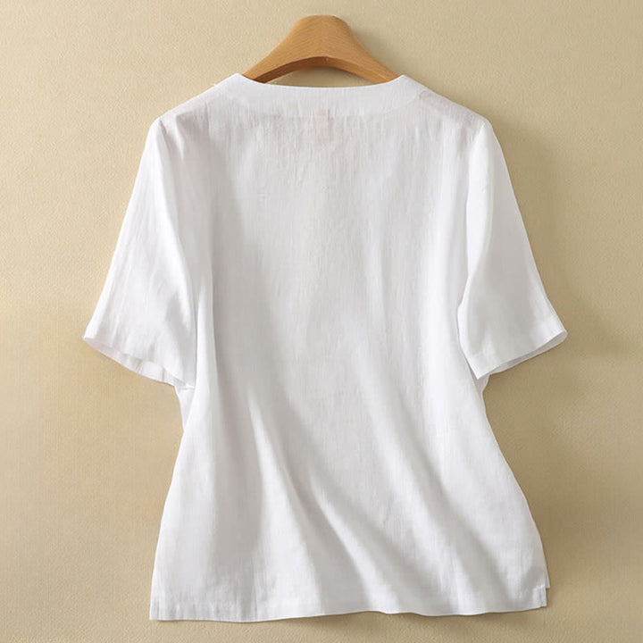Buddha Stones Summer Minimalist V Neck Solid Women's Short Sleeve T-Shirts - image 11