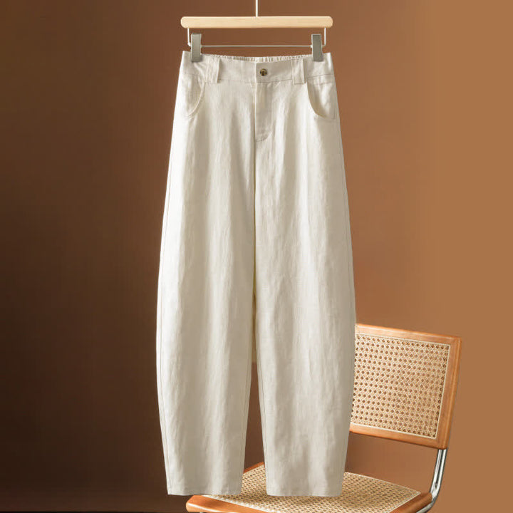 Buddha Stones Summer Minimalist Button-Up Solid Women's Harem Pants With Pockets - Ivory - US8-10，UK/AU12-14，EU40-42 (2XL) - image 9
