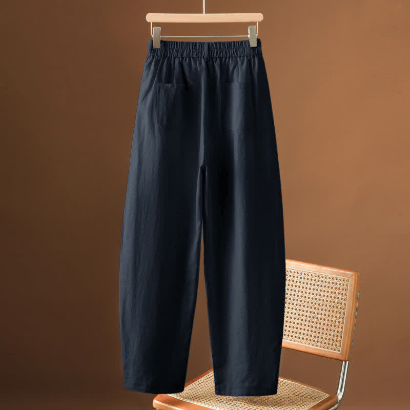 Buddha Stones Summer Minimalist Button-Up Solid Women's Harem Pants With Pockets - Navy - US8-10，UK/AU12-14，EU40-42 (2XL) - image 19