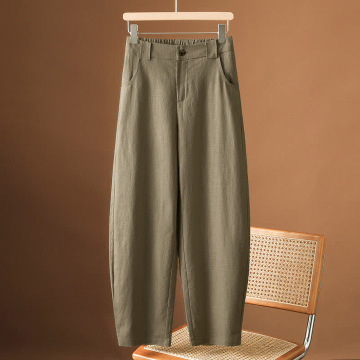 Buddha Stones Summer Minimalist Button-Up Solid Women's Harem Pants With Pockets - DarkKhaki - US8-10，UK/AU12-14，EU40-42 (2XL) - image 0