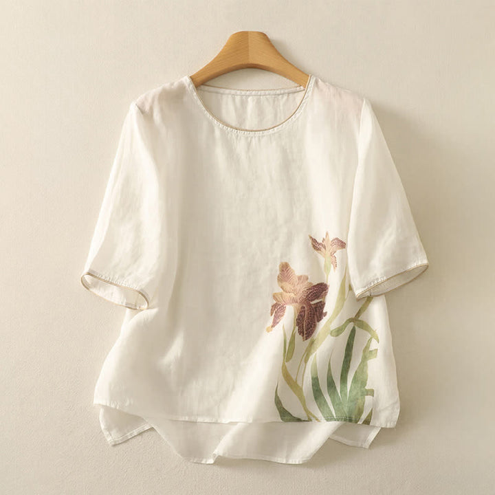 Buddha Stones Summer Floral Print Women's Short Sleeve T-Shirts - White - US8-10，UK/AU12-14，EU40-42 (2XL) - image 15