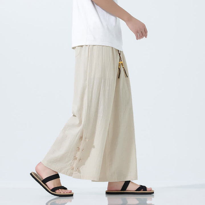 Buddha Stones Spring Drawstring Solid Men's Wide Leg Pants With Pockets - image 4