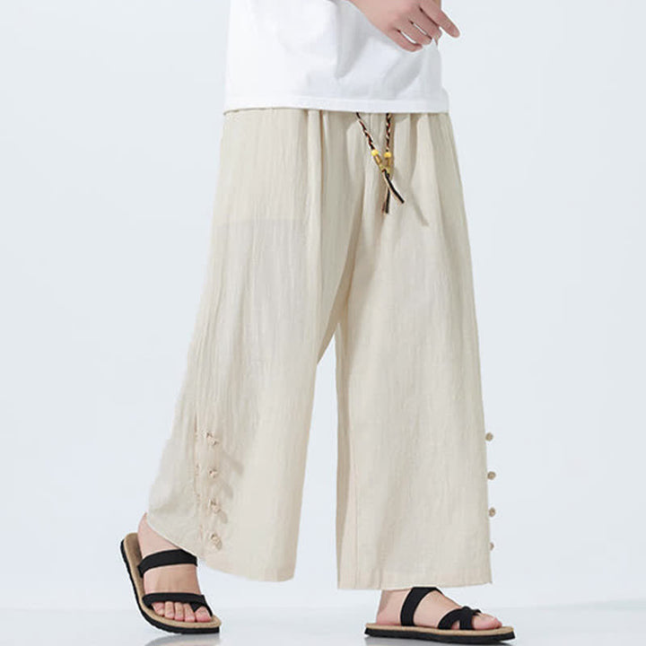 Buddha Stones Spring Drawstring Solid Men's Wide Leg Pants With Pockets - image 1