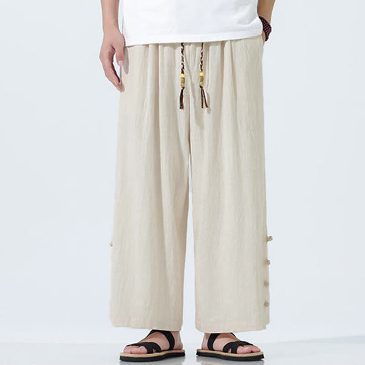 Buddha Stones Spring Drawstring Solid Men's Wide Leg Pants With Pockets - image 2