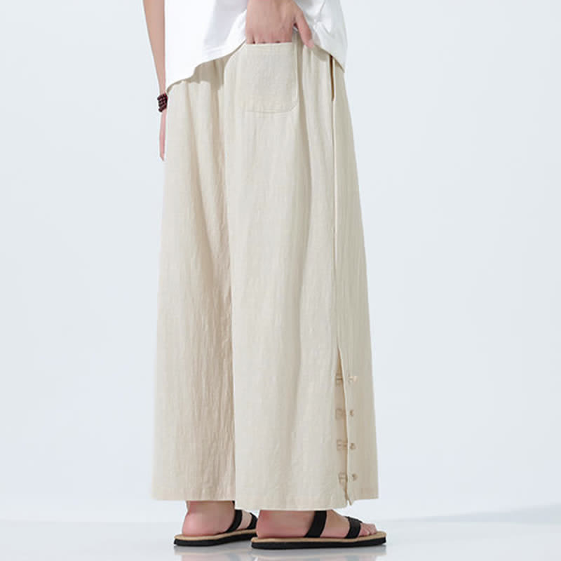 Buddha Stones Spring Drawstring Solid Men's Wide Leg Pants With Pockets - image 3