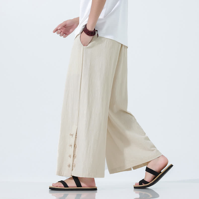 Buddha Stones Spring Drawstring Solid Men's Wide Leg Pants With Pockets - image 5