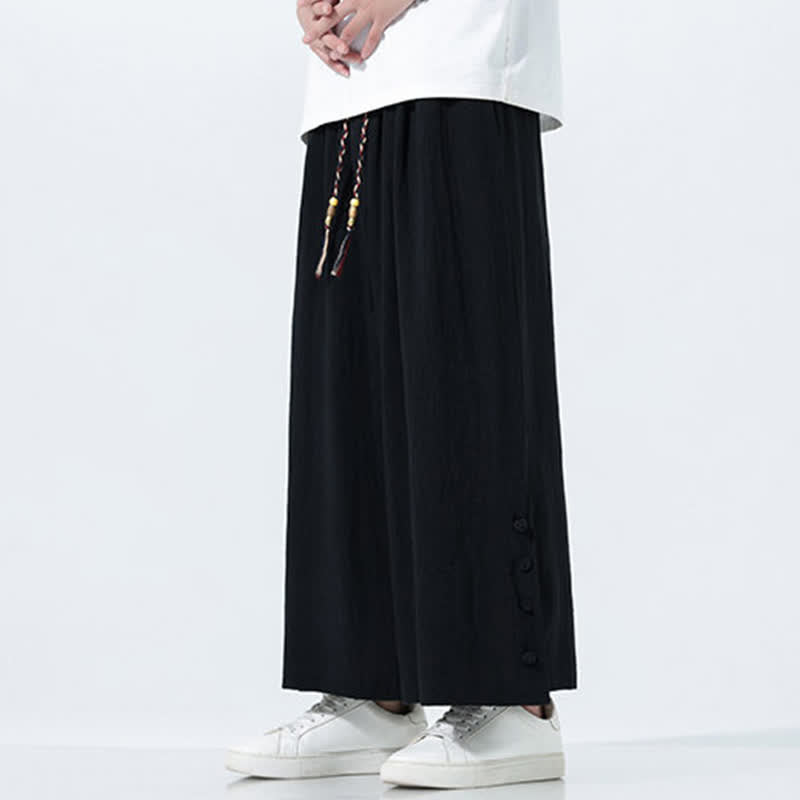 Buddha Stones Spring Drawstring Solid Men's Wide Leg Pants With Pockets - image 14