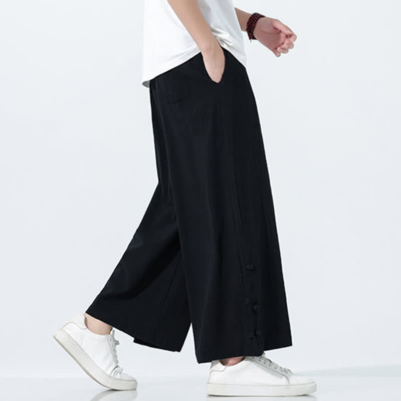 Buddha Stones Spring Drawstring Solid Men's Wide Leg Pants With Pockets - image 16