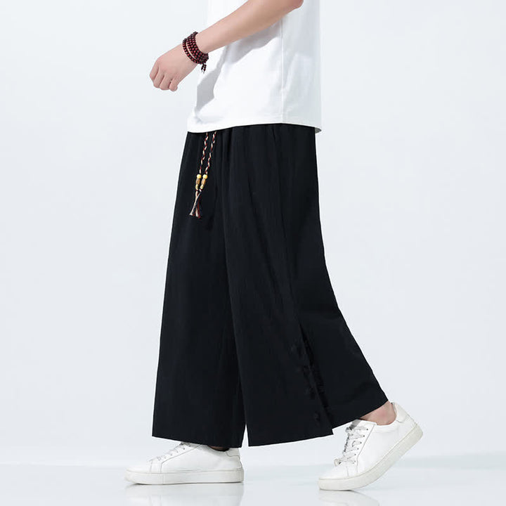 Buddha Stones Spring Drawstring Solid Men's Wide Leg Pants With Pockets - image 18