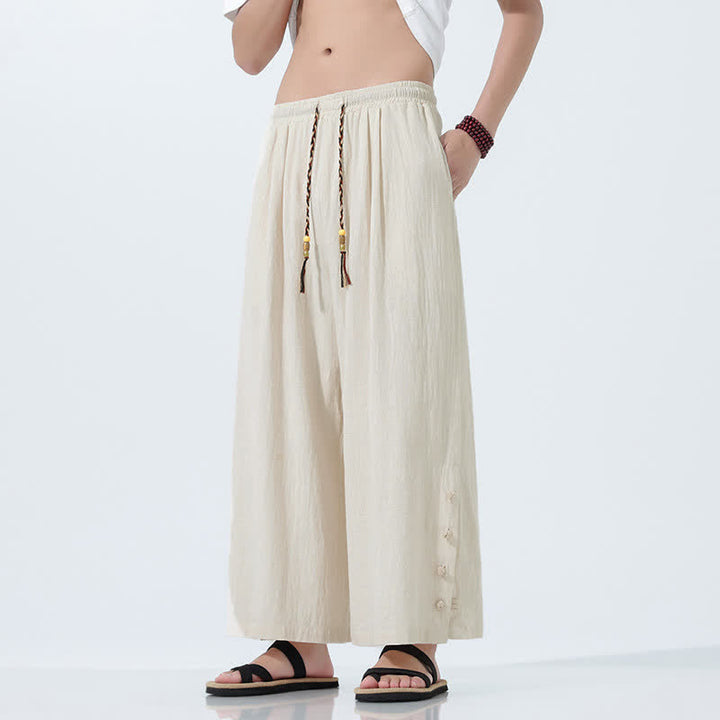Buddha Stones Spring Drawstring Solid Men's Wide Leg Pants With Pockets - Beige - US/UK/AU46，EU56 (5XL) - image 0