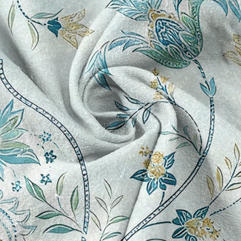 Buddha Stones Summer Cotton Paisley Floral Pattern Women's Elastic Waist Pants With Pockets - image 1