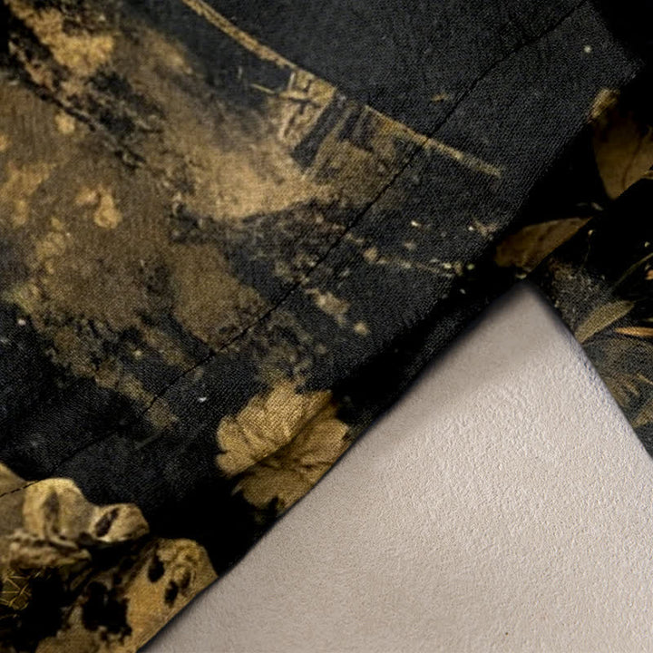 Buddha Stones Gold Foil Butterfly Fan Floral Pattern Women's Elastic Waist Pants With Pockets - image 2