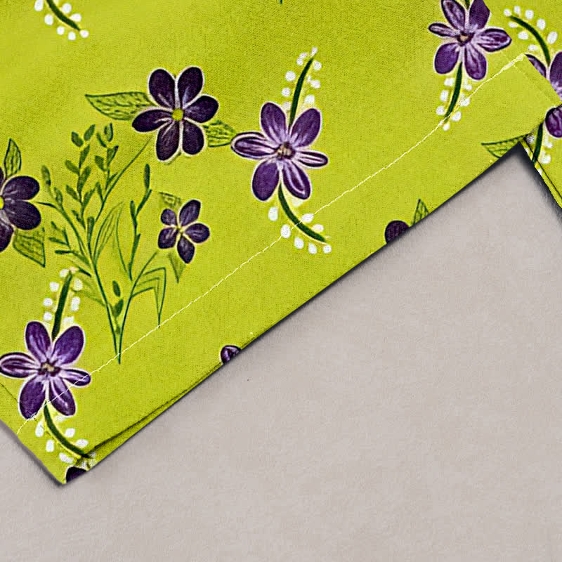 Buddha Stones Pure Cotton Purple Floral Leaf Pattern Women's Elastic Waist Pants With Pockets - image 1