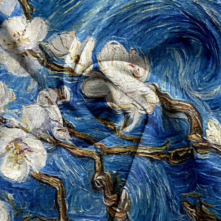 Buddha Stones Van Gogh Starry Sky Almond Blossom Pattern Women's Elastic Waist Pants With Pockets - image 2