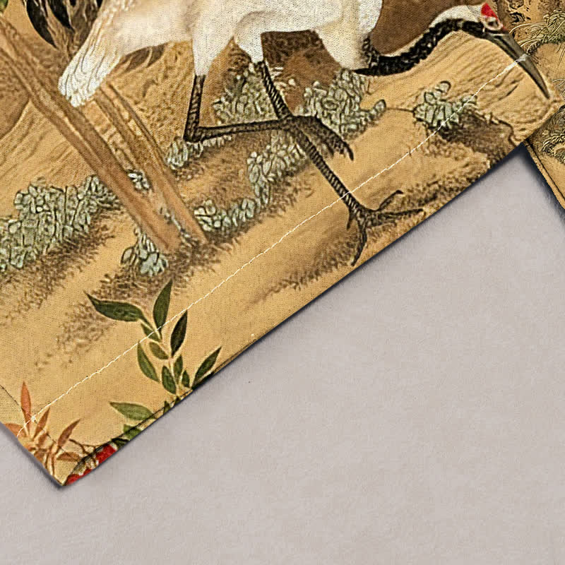 Buddha Stones Pure Cotton Crane Pine Pattern Women's Elastic Waist Pants With Pockets - image 1