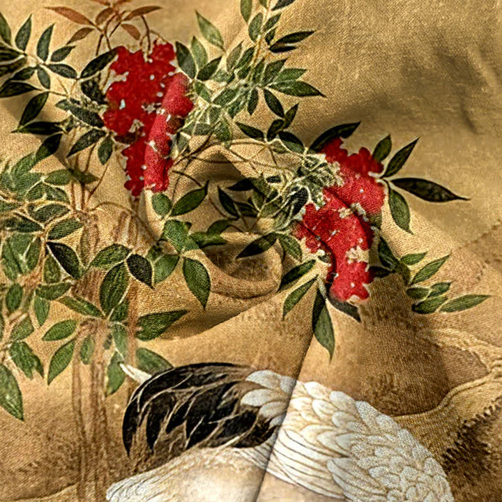 Buddha Stones Pure Cotton Crane Pine Pattern Women's Elastic Waist Pants With Pockets - image 2