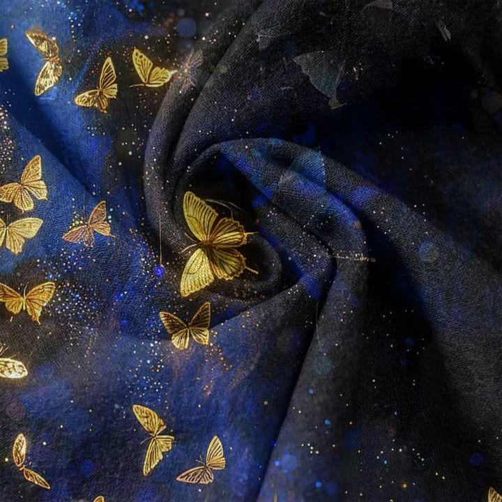 Buddha Stones Pure Cotton Gold Butterfly Gradient Pattern Women's Elastic Waist Pants With Pockets - image 3