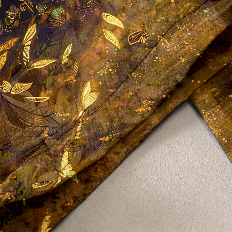 Buddha Stones Pure Cotton Gold Butterfly Gradient Pattern Women's Elastic Waist Pants With Pockets - image 2