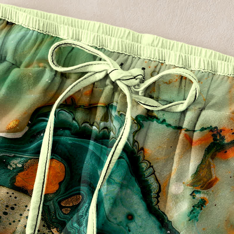 Buddha Stones Cotton Marble Wave Pattern Women's Elastic Waist Pants With Pockets - image 1