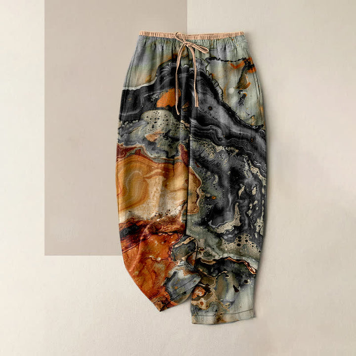 Buddha Stones Cotton Marble Wave Pattern Women's Elastic Waist Pants With Pockets - DimGray - US16，UK/AU20，EU48 (3XL) - image 5