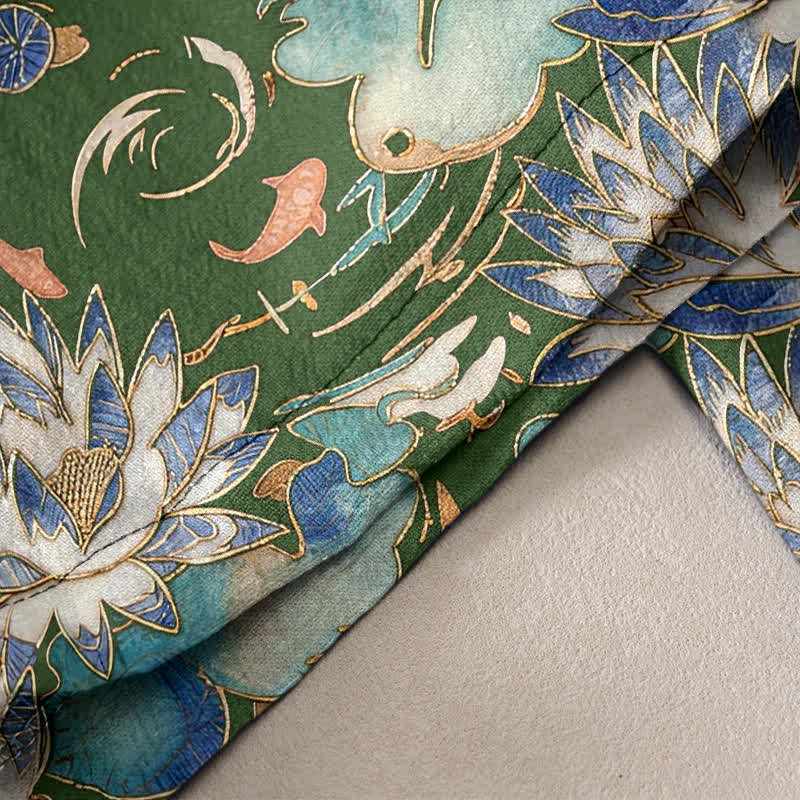 Buddha Stones Pure Cotton Lotus Wave Pattern Women's Elastic Waist Pants With Pockets - image 2