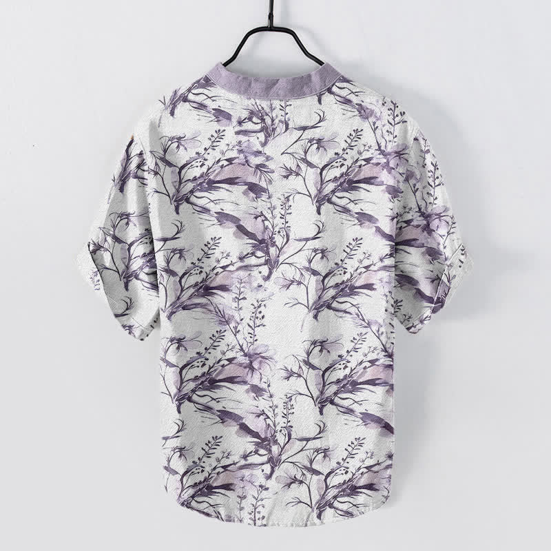 Buddha Stones Pure Cotton Lavender Sprig Pattern Men's Short Sleeve Half Button Shirt - LightBlue - US/UK/AU50，EU60 (5XL) - image 4
