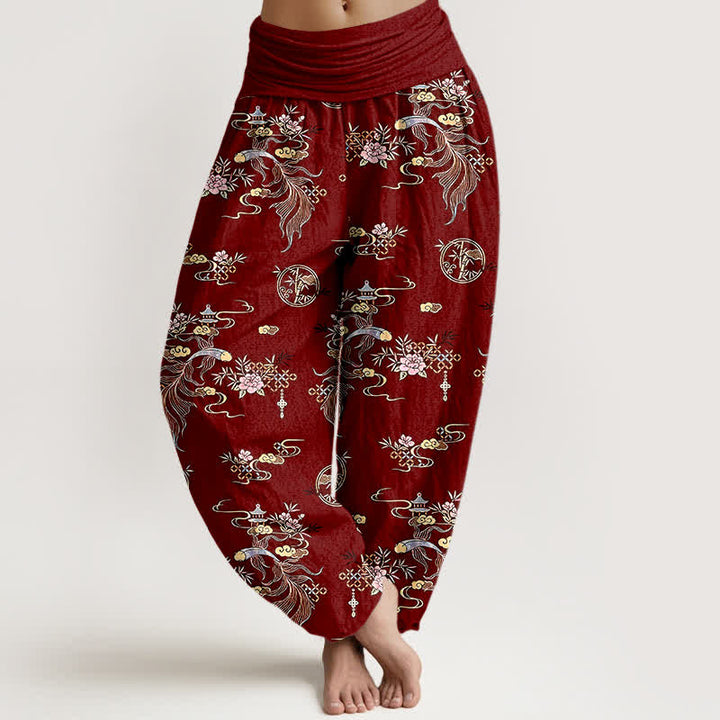 Buddha Stones Pure Cotton Oriental Cloud Floral Pattern Women's Elastic Waist Harem Pants - Maroon - US16，UK/AU20，EU48 (3XL) - image 8
