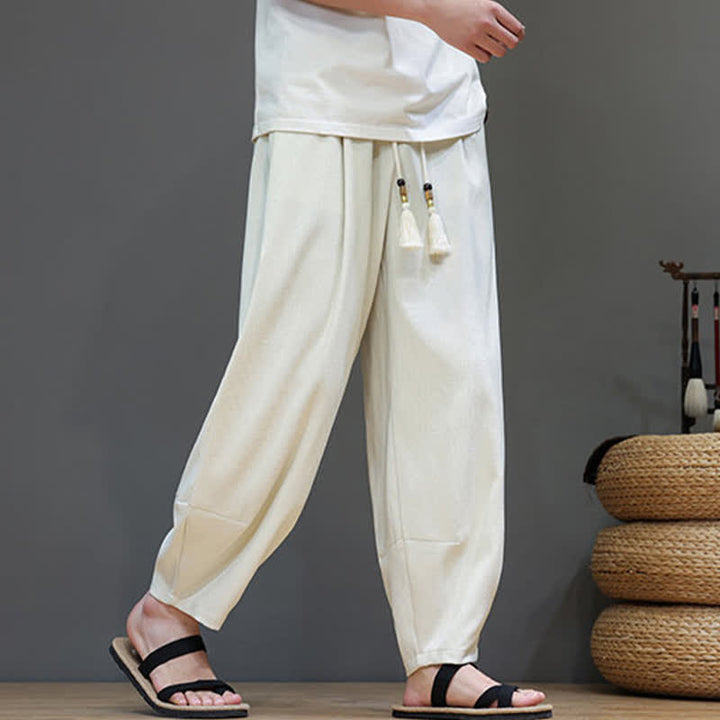 Buddha Stones Summer Drawstring Solid Men's Elastic Waist Harem Pants With Pockets - image 17