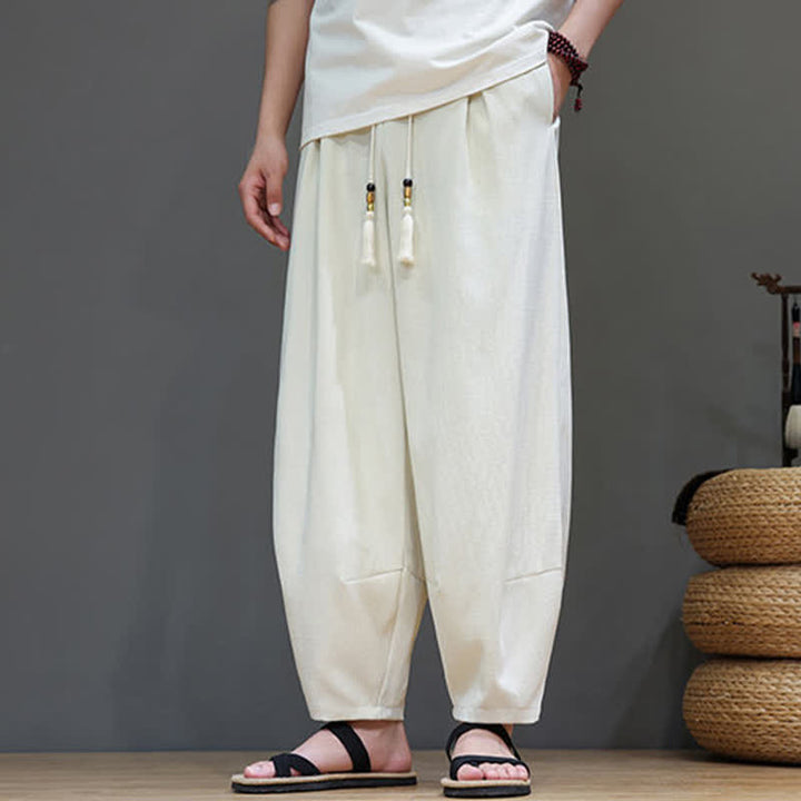 Buddha Stones Summer Drawstring Solid Men's Elastic Waist Harem Pants With Pockets - image 14