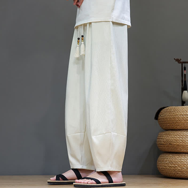 Buddha Stones Summer Drawstring Solid Men's Elastic Waist Harem Pants With Pockets - image 18
