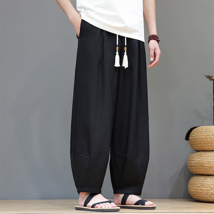 Buddha Stones Summer Drawstring Solid Men's Elastic Waist Harem Pants With Pockets - Black - US/UK/AU46，EU56 (5XL) - image 23