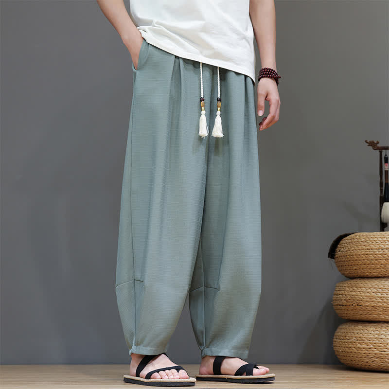 Buddha Stones Summer Drawstring Solid Men's Elastic Waist Harem Pants With Pockets - CadetBlue - US/UK/AU46，EU56 (5XL) - image 0
