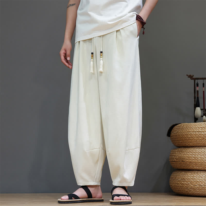 Buddha Stones Summer Drawstring Solid Men's Elastic Waist Harem Pants With Pockets - image 11
