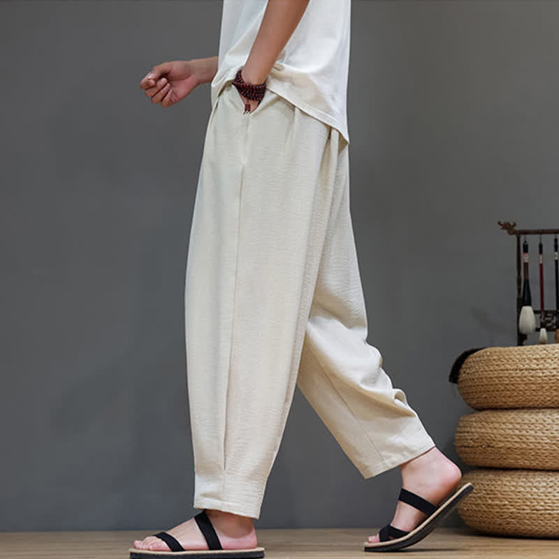 Buddha Stones Summer Minimalist Solid Men's Elastic Waist Tapered Pants With Pockets - image 2