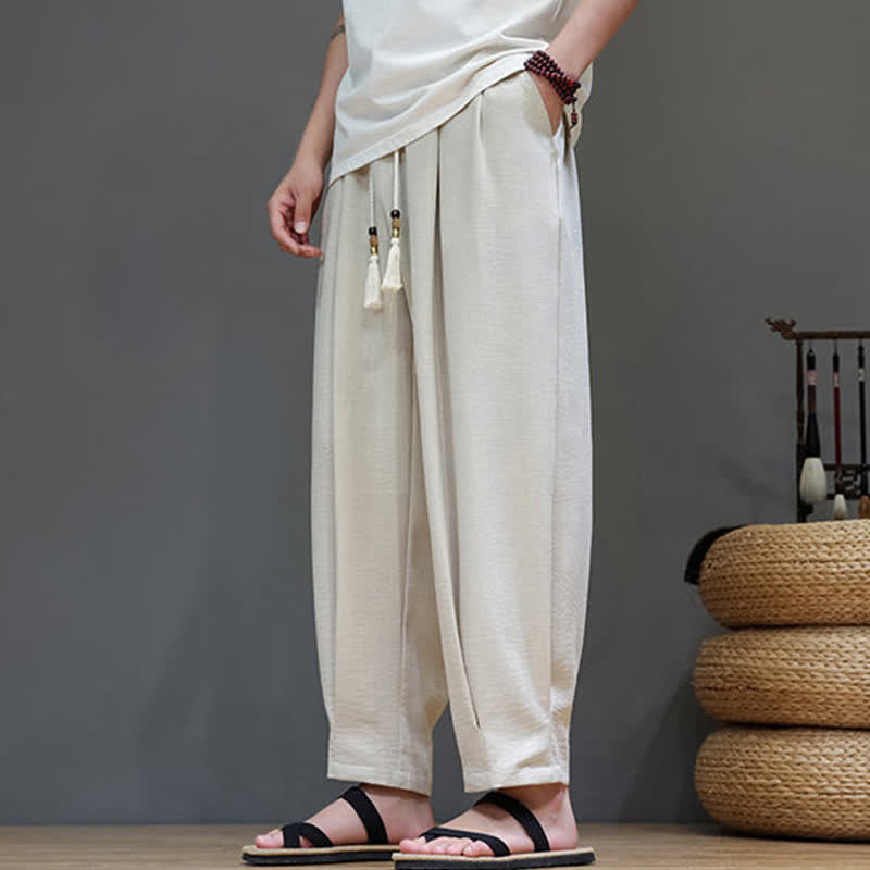 Buddha Stones Summer Minimalist Solid Men's Elastic Waist Tapered Pants With Pockets - image 5
