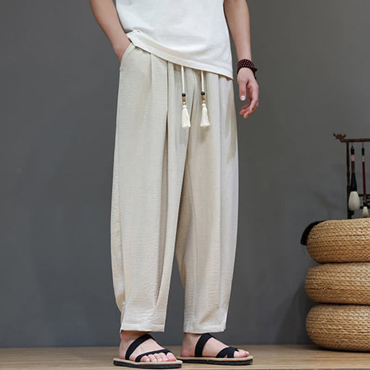 Buddha Stones Summer Minimalist Solid Men's Elastic Waist Tapered Pants With Pockets - image 4