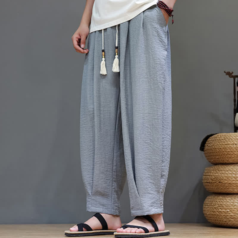 Buddha Stones Summer Minimalist Solid Men's Elastic Waist Tapered Pants With Pockets - image 13