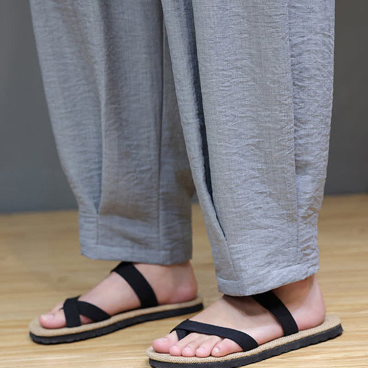 Buddha Stones Summer Minimalist Solid Men's Elastic Waist Tapered Pants With Pockets - image 20
